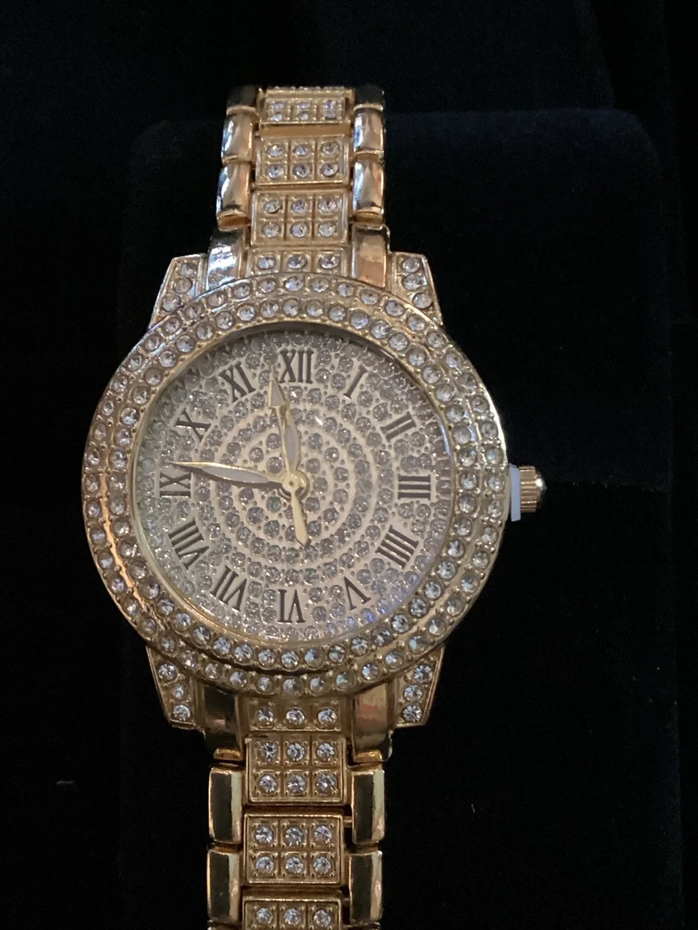 Crystal-Embellished Gold Women's Bracelet Watch